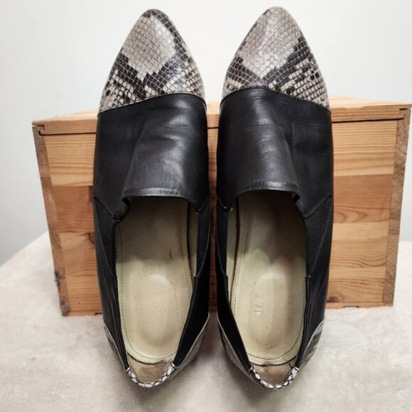 Poppy Barley The Oxford Slip-On Snakeskin Black Leather Pointed Flats Size 10.5 - Picture 6 of 12